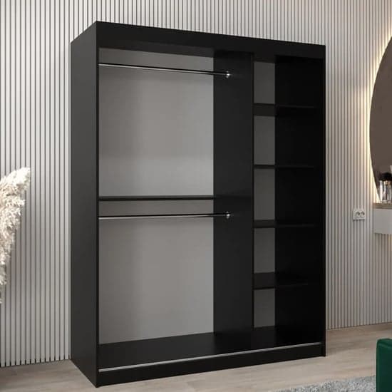 Tavira II Mirrored Wardrobe 2 Sliding Doors 150cm In Black_2