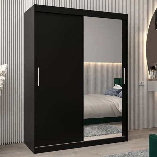 Tavira II Mirrored Wardrobe 2 Sliding Doors 150cm In Black_1