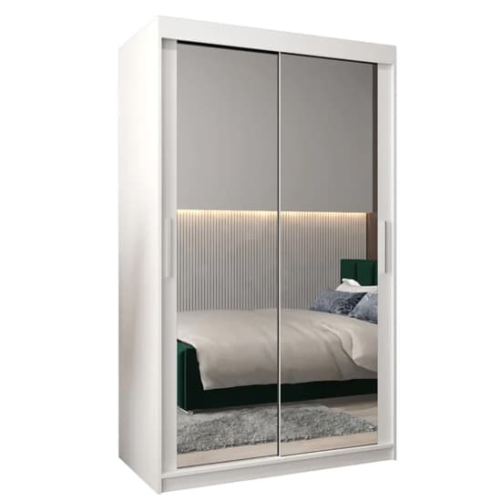 Tavira III Mirrored Wardrobe 2 Sliding Doors 120cm In White_4