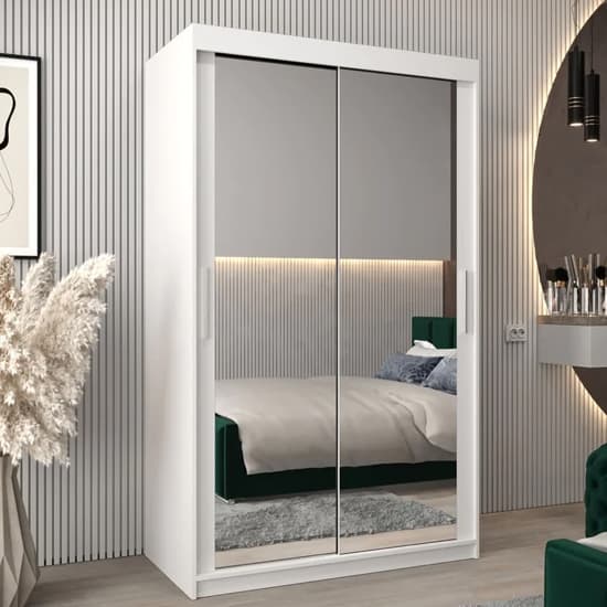 Tavira III Mirrored Wardrobe 2 Sliding Doors 120cm In White Furniture