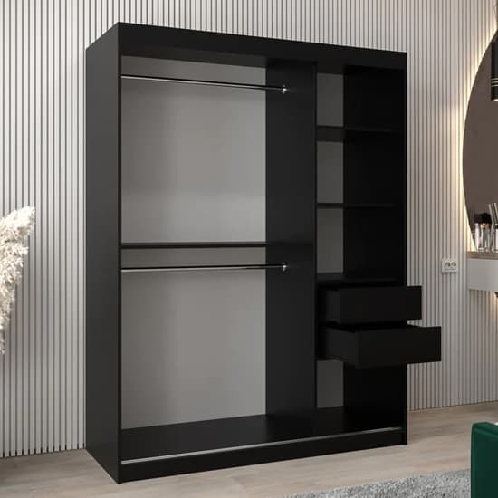 Tavira III Mirrored Wardrobe 2 Sliding Doors 150cm In Black_3