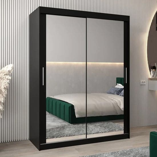Tavira III Mirrored Wardrobe 2 Sliding Doors 150cm In Black_1