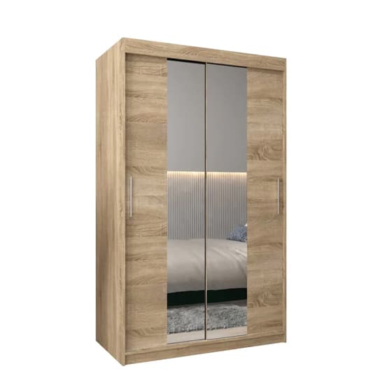 Tavira I Mirrored Wardrobe 2 Sliding Doors 120cm In Sonoma Oak_4
