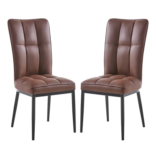 Tavira Brown Faux Leather Dining Chairs With Black Legs In Pair_1