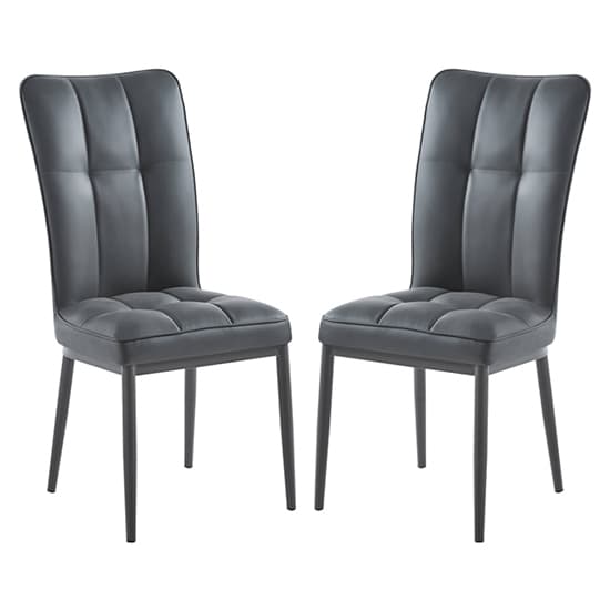 Tavira Dark Grey Faux Leather Dining Chairs Black Legs In Pair_1