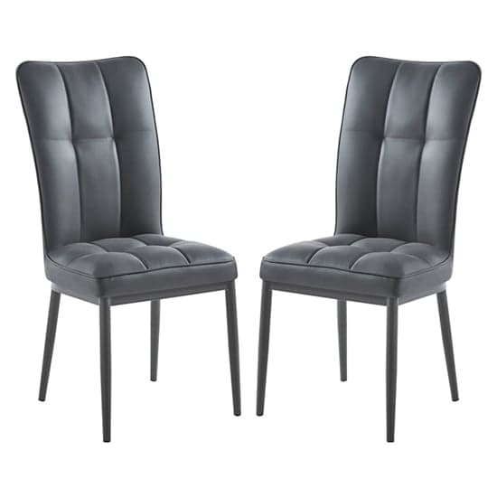 Tavira Dark Grey Faux Leather Dining Chairs Black Legs In Pair