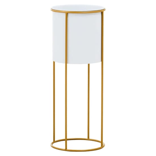 Tavira Large Metal Floor Standing Planter in White And Gold_2