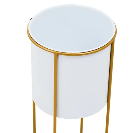Tavira Large Metal Floor Standing Planter in White And Gold_3