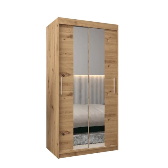 Tavira I Mirrored Wardrobe 2 Sliding Doors 100cm In Artisan Oak_4