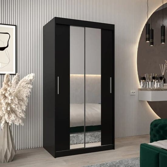 Tavira I Mirrored Wardrobe 2 Sliding Doors 100cm In Black_1