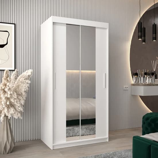 Tavira I Mirrored Wardrobe 2 Sliding Doors 100cm In White_1