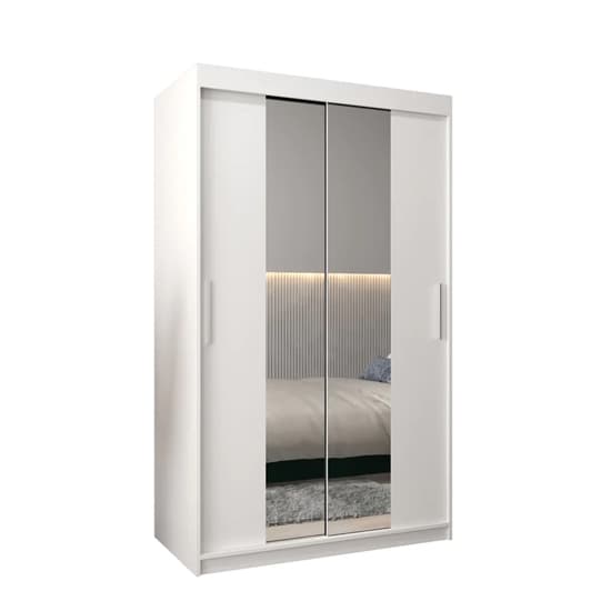 Tavira I Mirrored Wardrobe 2 Sliding Doors 120cm In White_4