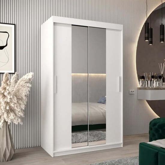 Tavira I Mirrored Wardrobe 2 Sliding Doors 120cm In White_1
