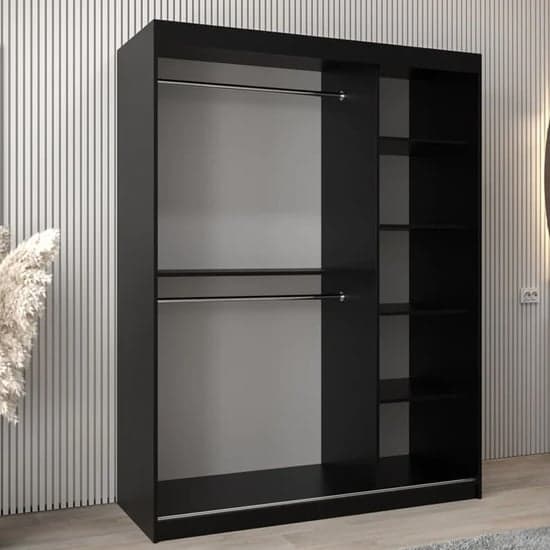 Tavira I Mirrored Wardrobe 2 Sliding Doors 150cm In Black_2