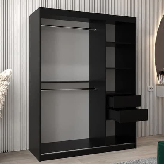 Tavira I Mirrored Wardrobe 2 Sliding Doors 150cm In Black_3