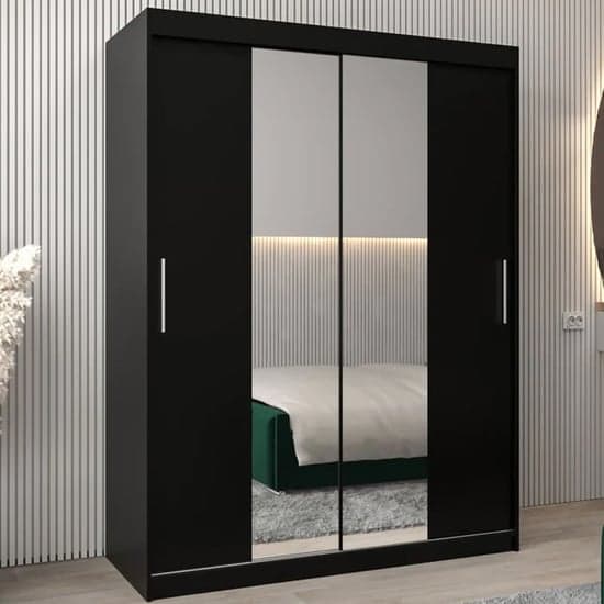Tavira I Mirrored Wardrobe 2 Sliding Doors 150cm In Black_1