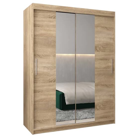 Tavira I Mirrored Wardrobe 2 Sliding Doors 150cm In Sonoma Oak_4