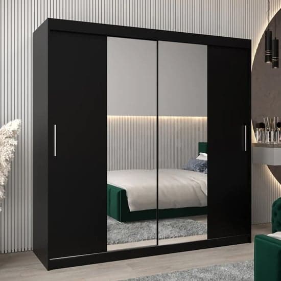 Tavira I Mirrored Wardrobe 2 Sliding Doors 200cm In Black_1