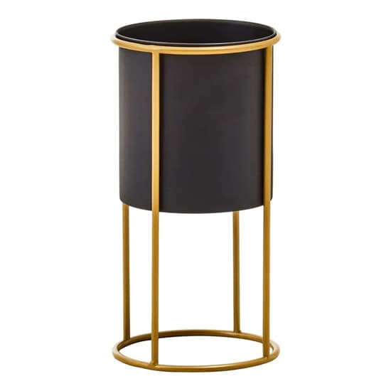 Tavira Small Metal Floor Standing Planter In Black And Gold_2