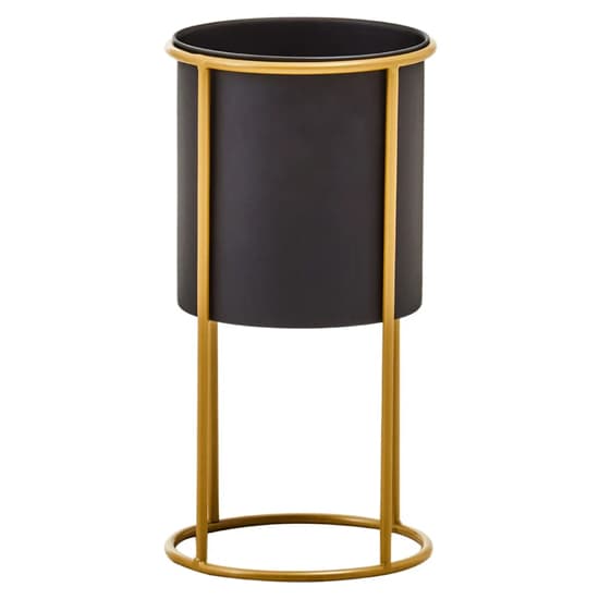 Tavira Small Metal Floor Standing Planter In Black And Gold_1