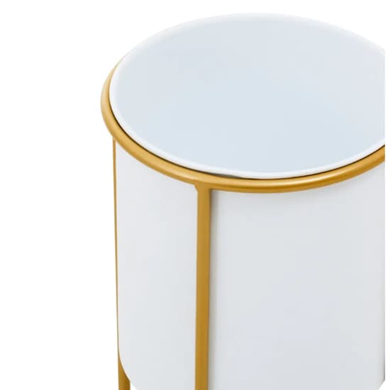 Tavira Small Metal Floor Standing Planter In White And Gold_3