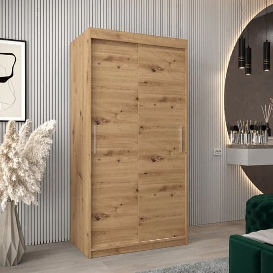 Tavira Wooden Wardrobe 2 Sliding Doors 100cm In Artisan Oak_1
