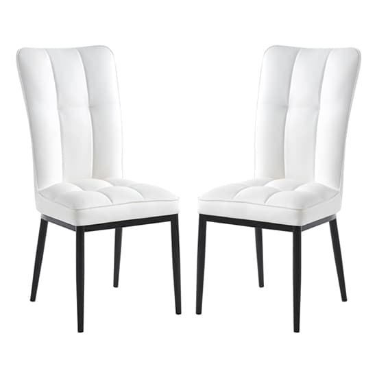 Tavira White Faux Leather Dining Chairs With Black Legs In Pair_1