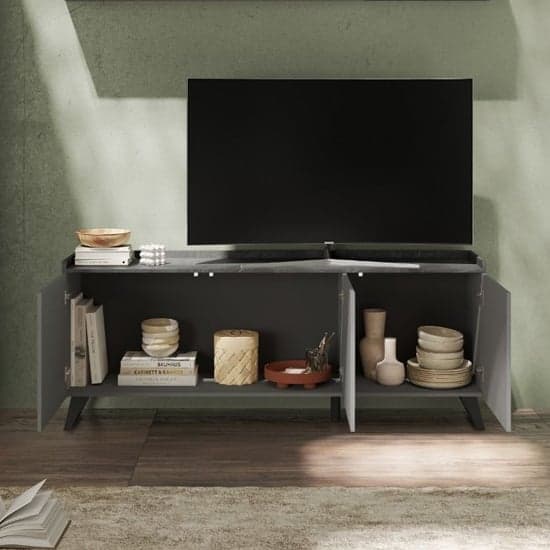 Tavira Wooden TV Stand 3 Doors In Slate Effect And Lead Grey_2