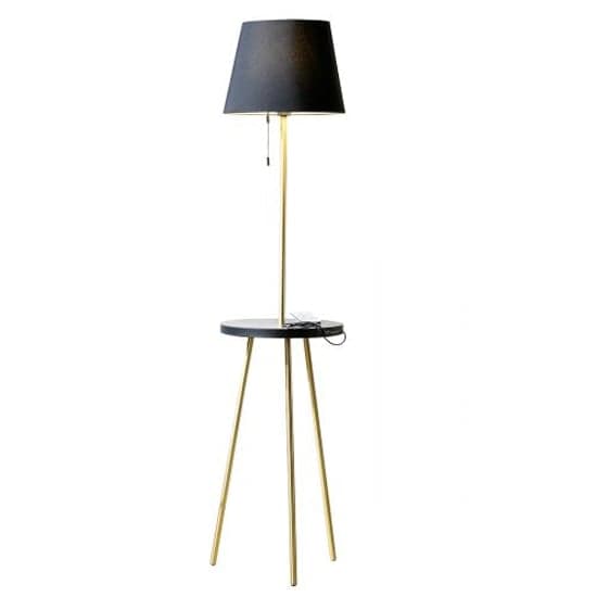 Tavolo Floor Lamp In Gold And Black With Wood Stand_2