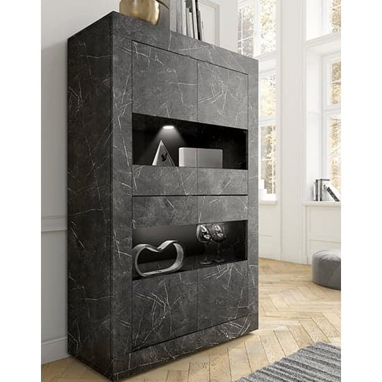 Taylor Black Marble Effect Display Cabinet With 4 Doors And LED_2