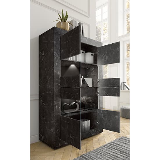 Taylor Black Marble Effect Display Cabinet With 4 Doors And LED_3