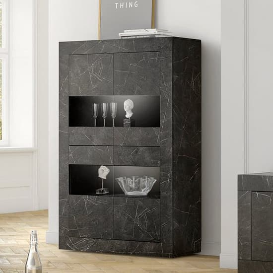Taylor Black Marble Effect Display Cabinet With 4 Doors And LED_1