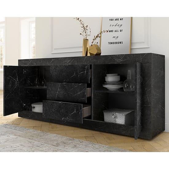 Taylor Sideboard With 2 Doors 3 Drawers In Black Marble Effect_3