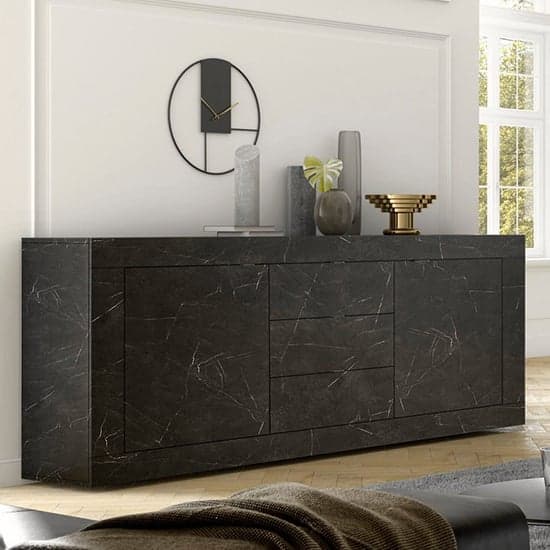 Taylor Sideboard With 2 Doors 3 Drawers In Black Marble Effect_1