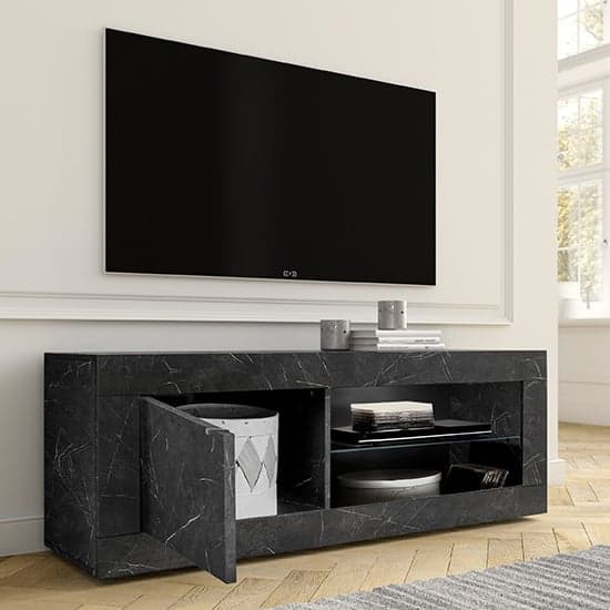 Taylor TV Stand In Black Marble Effect With 1 Door And LED_2