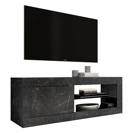 Taylor TV Stand In Black Marble Effect With 1 Door And LED_3