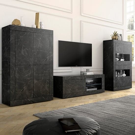 Taylor TV Stand In Black Marble Effect With 1 Door And LED_5