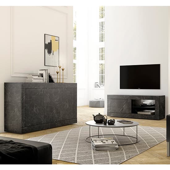 Taylor TV Stand In Black Marble Effect With 1 Door And LED_6