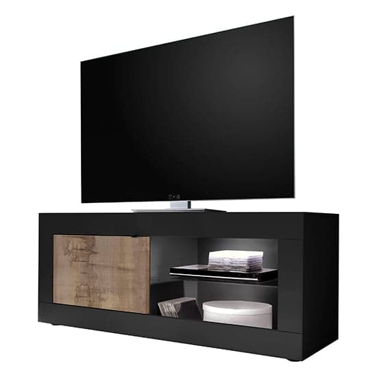Taylor TV Stand In Matt Black And Pero With 1 Door And LED_2