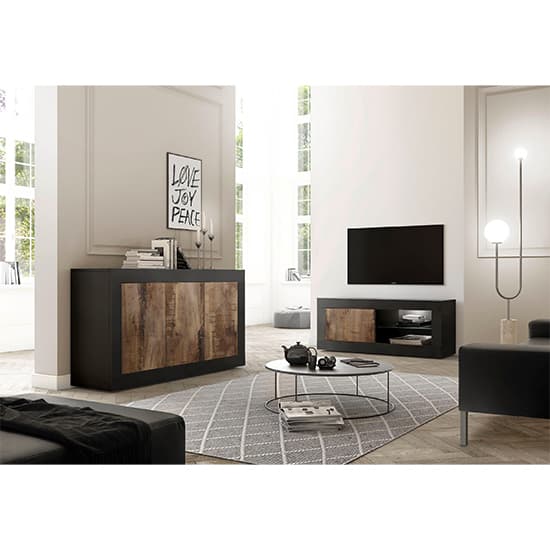 Taylor TV Stand In Matt Black And Pero With 1 Door And LED_4