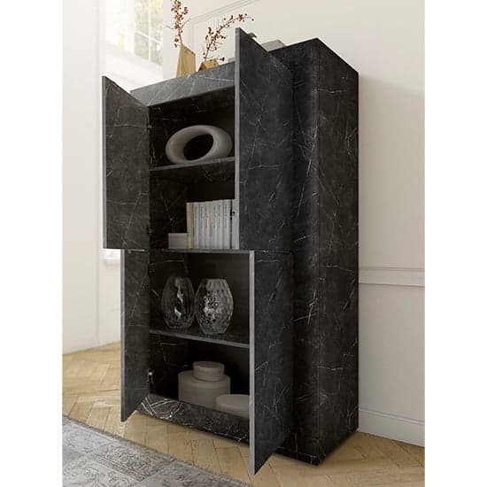 Taylor Wooden Highboard With 4 Doors In Black Marble Effect_2