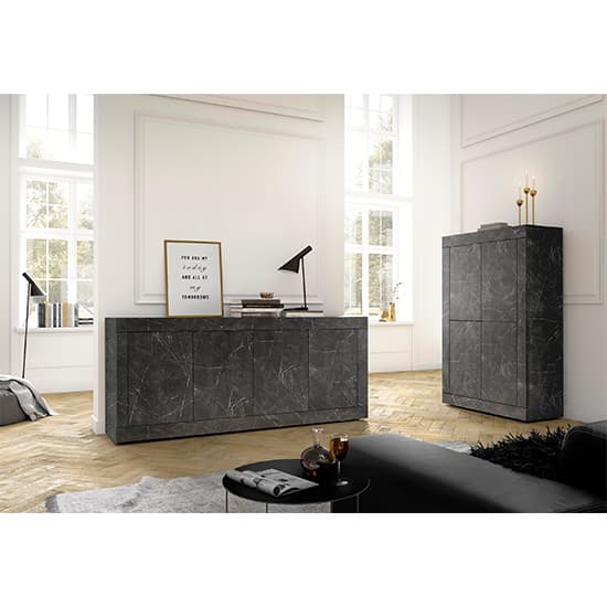 Taylor Wooden Highboard With 4 Doors In Black Marble Effect_6