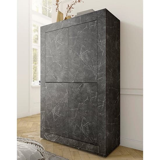 Taylor Wooden Highboard With 4 Doors In Black Marble Effect_1