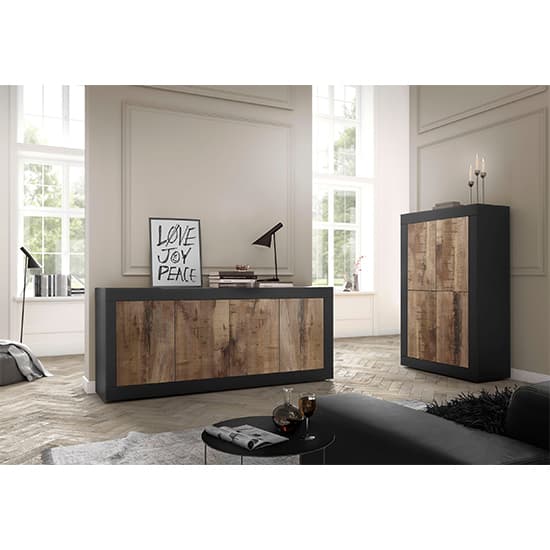 Taylor Wooden Highboard With 4 Doors In Matt Black And Pero_4
