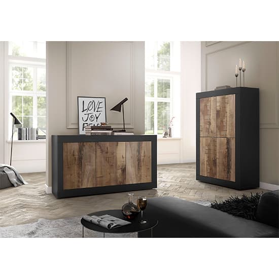 Taylor Wooden Highboard With 4 Doors In Matt Black And Pero_5