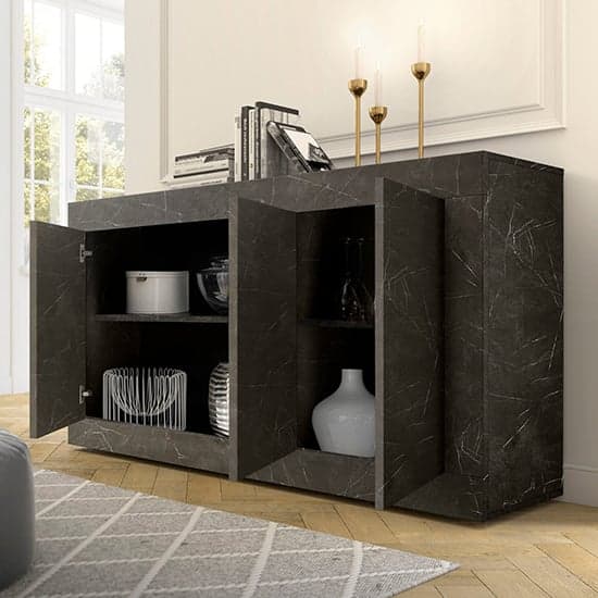 Taylor Wooden Sideboard With 3 Doors In Black Marble Effect_2