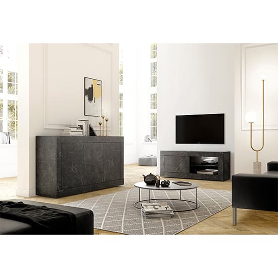 Taylor Wooden Sideboard With 3 Doors In Black Marble Effect_5