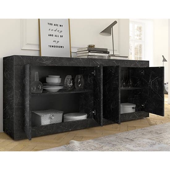Taylor Wooden Sideboard With 4 Doors In Black Marble Effect_3