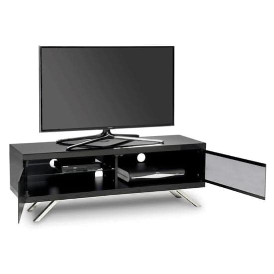 Tavin High Gloss TV Stand With 2 Storage Compartments In Black_2