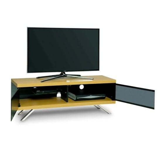 Tavin High Gloss TV Stand With 2 Storage Compartments In Oak_2